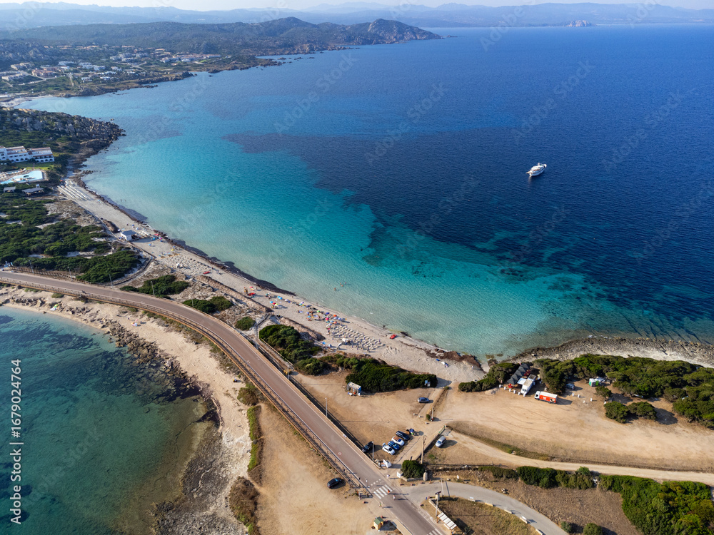 Fototapeta premium Aerial view of Zia Culumba and Levante beach in Capo Testa