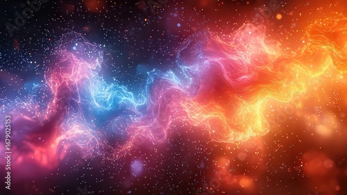 Vibrant cosmic nebula with swirling colors of blue, ink, and orange, creating  mesmerizing celestial scee perfect for sci-fi and sace-themed projects.