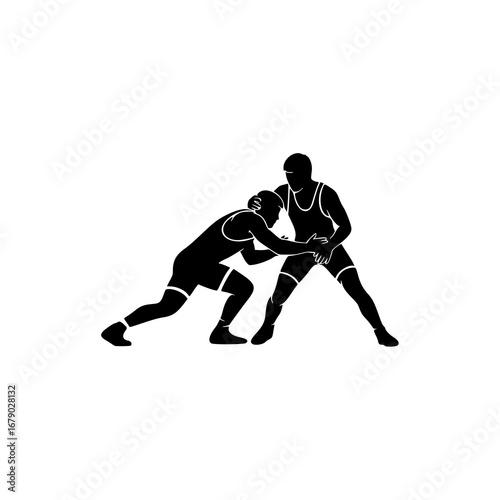 Silhouette Vector Intense Wrestling Match for Logo and Sport Design