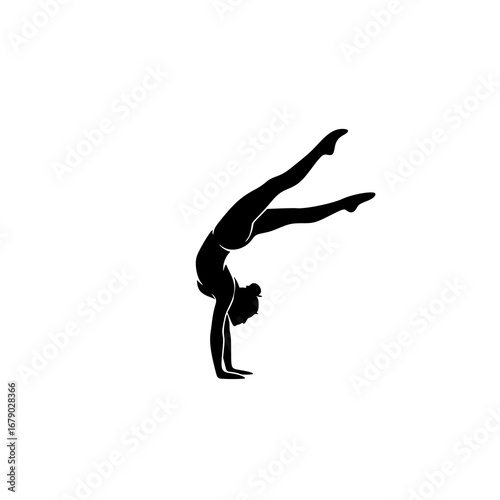 Elegant gymnast in a handstand pose, a black silhouette vector illustration perfect for a fitness or sports logo