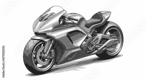 Sleek futuristic motorcycle illustration on clean white backdrop style drawing
