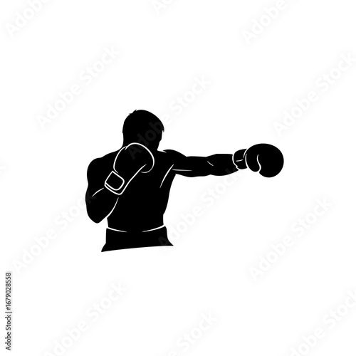 Dynamic boxer throwing a jab punch silhouette, a powerful vector illustration for logo design and martial arts themes
