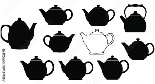 Collection of teapots in various styles and shapes silhouettes