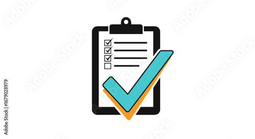 Completed checklist task with a large teal checkmark symbol indicating success and achievement