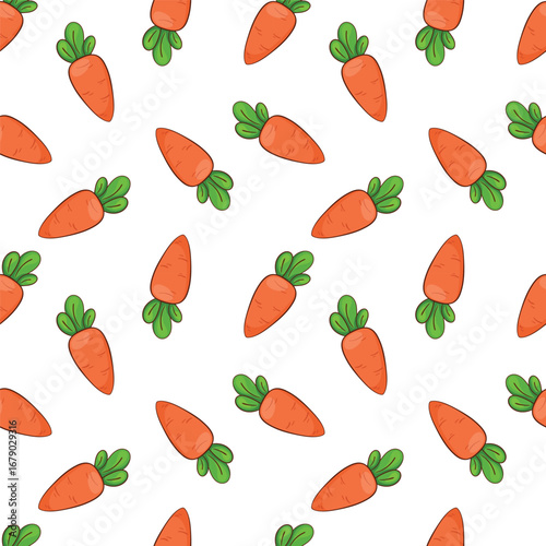 Seamless pattern with fresh, bright carrots, illustration for children's designs, and the concept of agriculture