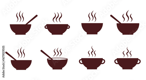 Collection of steaming coffee cups with spoons in various positions