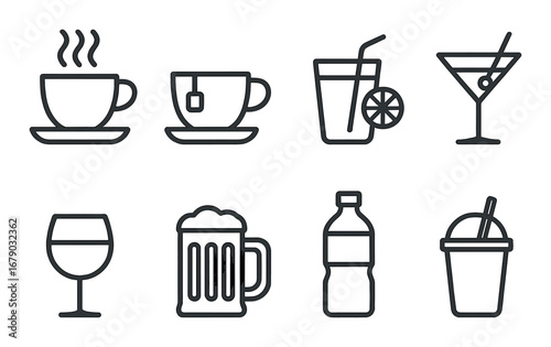 Wallpaper Mural Outline icons of various beverage cups and glasses on dark background Torontodigital.ca