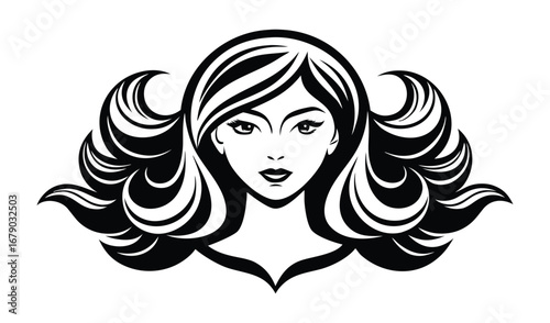 Fashion sketch of a woman's face with long hair and flowers