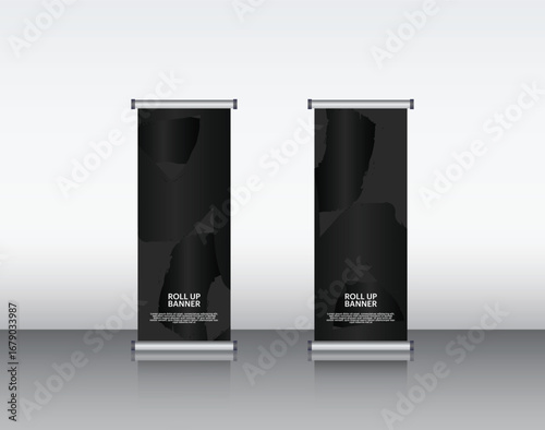 roll up banner edit file  Luxury Black Speaker Rollup – Photorealistic 3D Render of High-End Audio Equipment