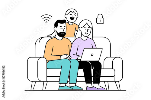 Parental Control Software concept modern vector illustration - parents using laptop to set up content filtering systems and online data security passwords