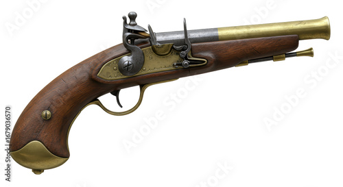 Isolated Antique Flintlock Pistol