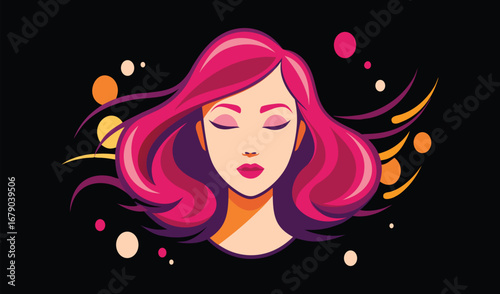 Vector art illustration of a stylish woman with long hair, glamourous makeup, and a graceful elegance