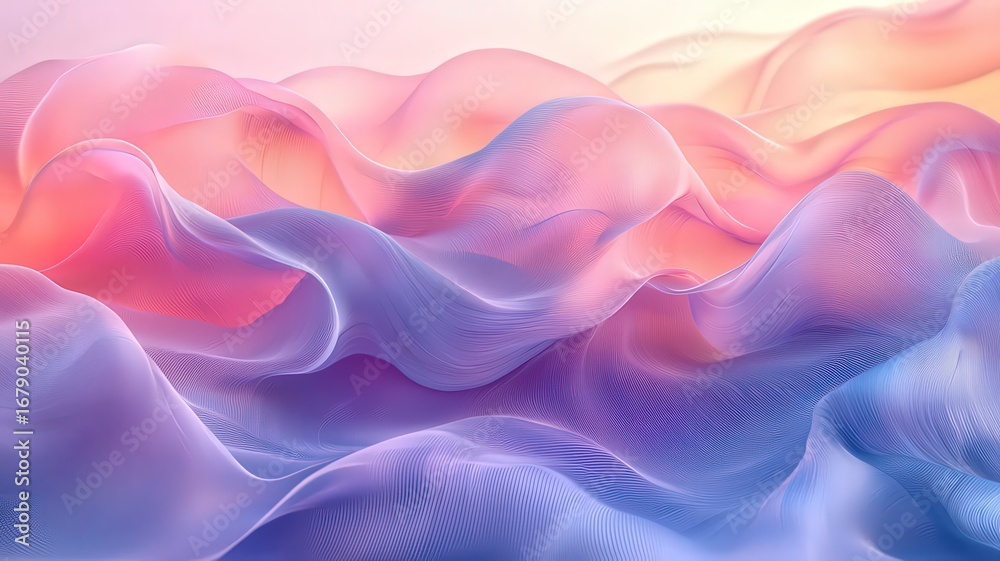 Obraz premium Soft, flowing pastel waves create a serene, dreamy lndscape, perfect for backgounds in wellness, beauty,or creative projects.