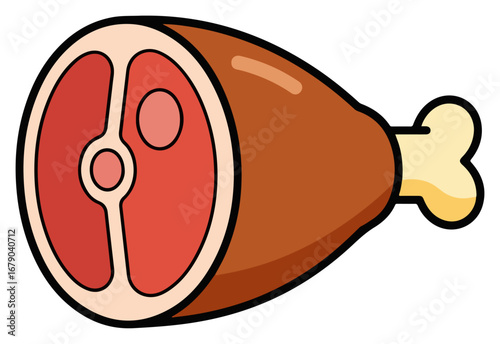 A cartoon illustration of a cooked ham hock with a bone.