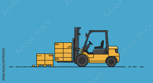 Yellow Forklift Lifting Pallets with Boxes Illustration.