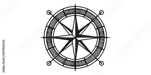 Vintage hand drawn compass rose nautical navigation tool emblem