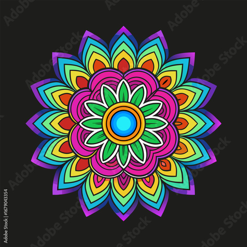 Simple mandala design for coloring. Mandala color full Drawing Design icons. Mandala pattern applied Thai style.