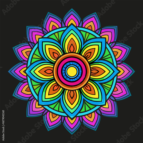 Simple mandala design for coloring. Mandala color full Drawing Design icons. Mandala pattern applied Thai style.