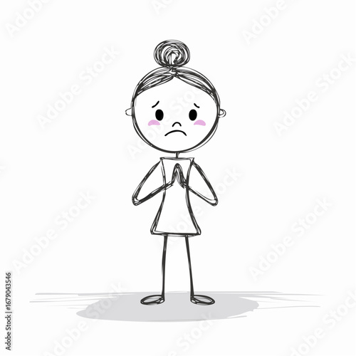 Sad Stick Figure Woman Pleading with Hands Clasped