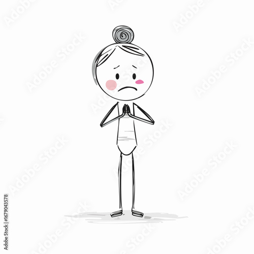 Sad Stick Figure Woman Pleading with Hands Clasped