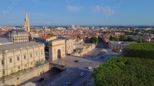 An aerial perspective captures the historic city of Montpellier in southern France, showcasing its iconic landmarks.