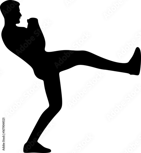 Silhouette kicking forcefully with bent stance
