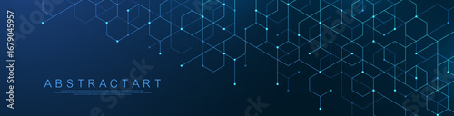 Modern health care or medical background design. Health care innovation concept. Horizontal header web banner. Abstract geometric background with hexagon shapes for medicine, science, chemistry.
