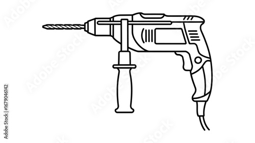 Line drawing of a corded electric hammer drill with auxiliary handle