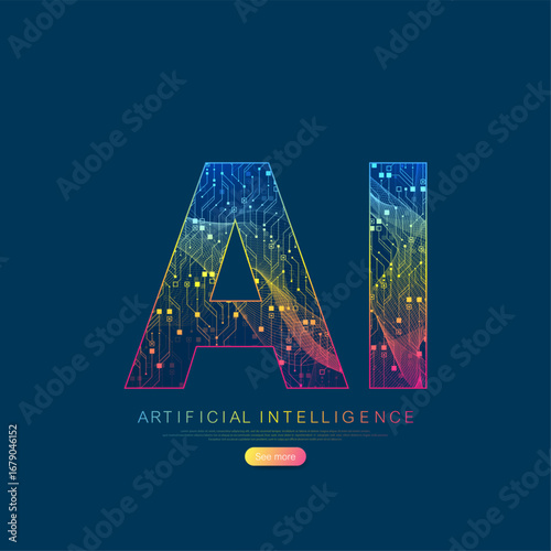 Artificial intelligence and machine learning vector symbol. Artificial intelligence wireless technology design. Neural networks and modern technologies concepts