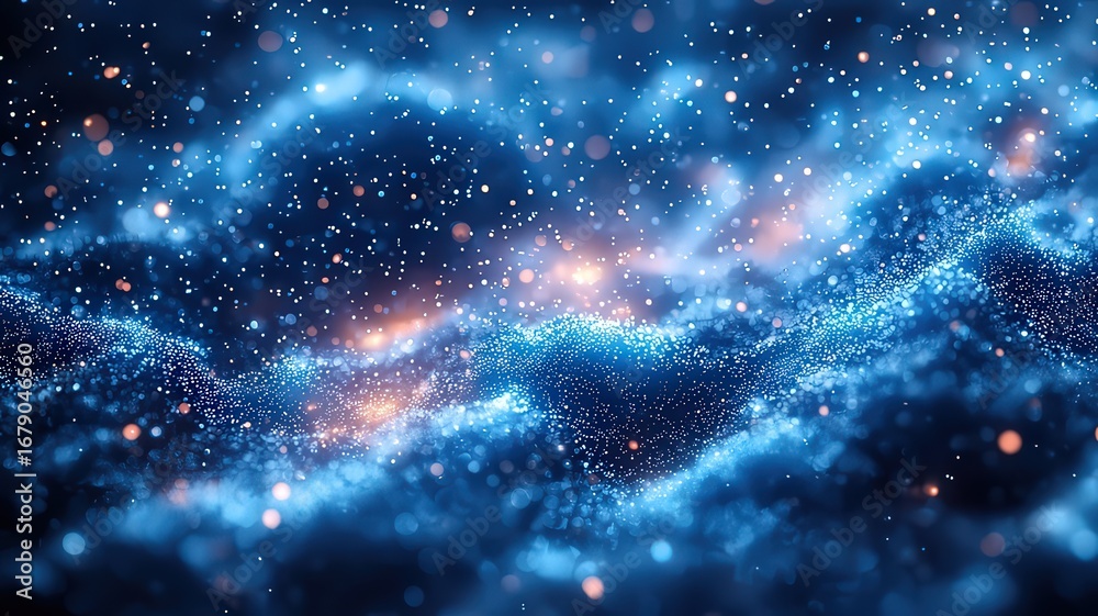 Obraz premium Stunning cosmic landscape featuring vibrant blue neblae and sparkling stars, prfect for science, technolgy, or space-themed projecs.