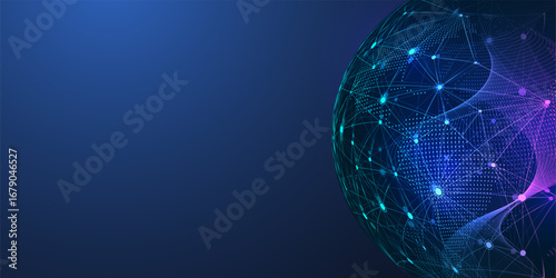 Global network connection concept. Big data visualization. Social network communication in the global computer networks. Internet technology. Business. Science. Vector illustration