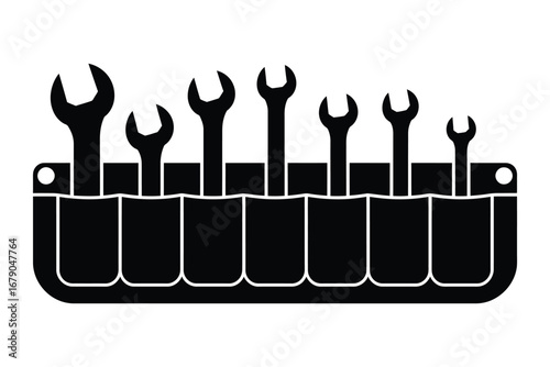 Set of wrenches in a tool organizer