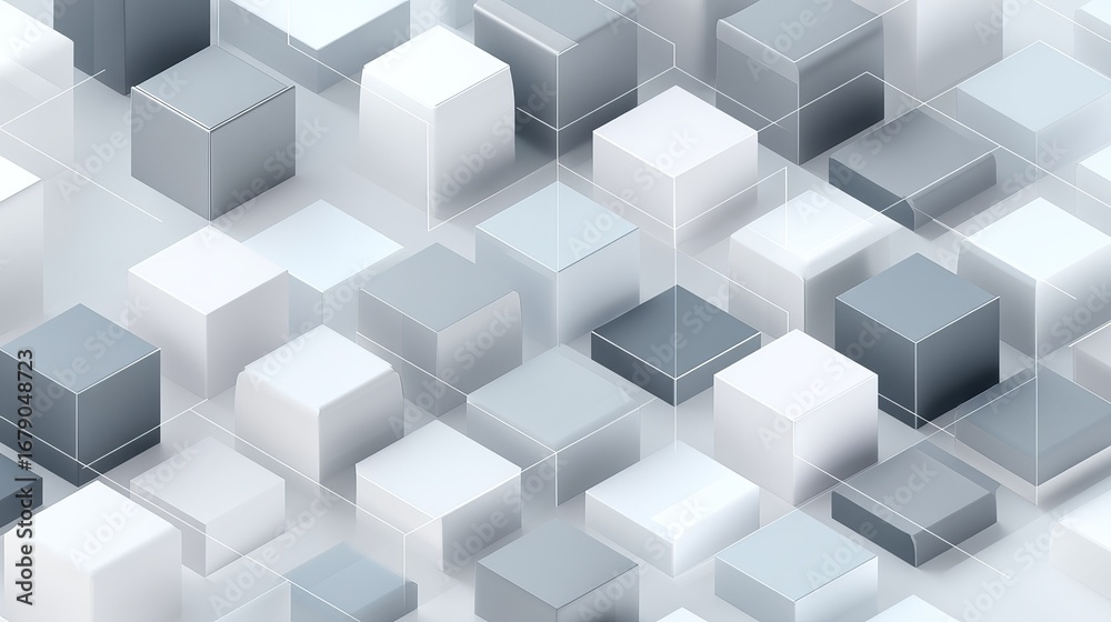 Abstract arrangement of translucent cubes in shades of gray and white. Abstract arrangement of translucent cubes in shades of gray and white.