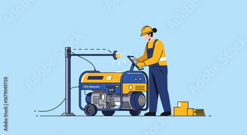 Blue and Yellow Generator with Technician and Power Supply.