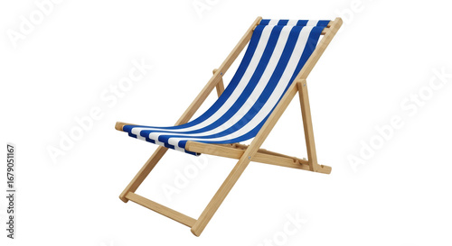 Isolated Blue and White Striped Deck Chair