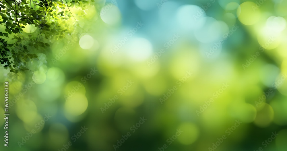 Obraz premium Blurred green nature background with bokeh effect for spring or summer concept. 