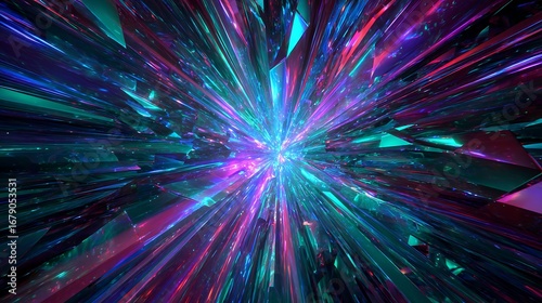 Abstract flight in retro neon hyper warp space in the tunnel 3d illustration.