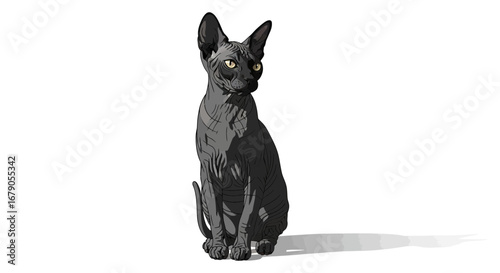 A regal vector illustration featuring a sphynx cat with yellow eyes
