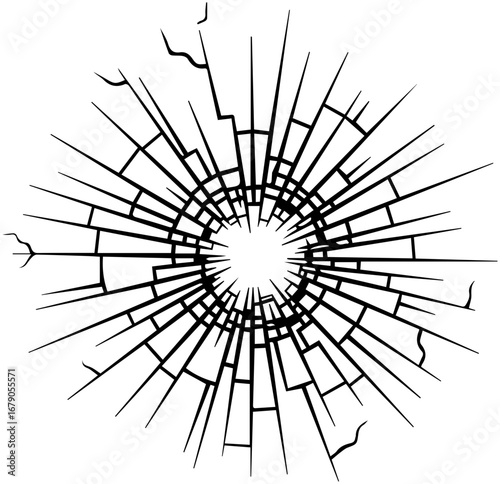 Dynamic shattered glass effect with radiating cracks, symbolizing impact and disruption
