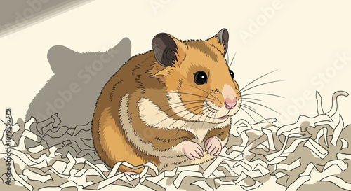 Adorable hamster nestled comfortably in its bedding, cute illustration