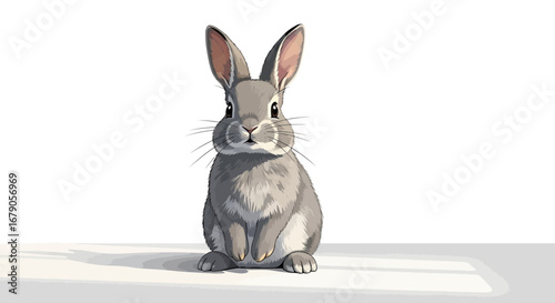 Charming Portrait of a Gray Hare Sitting Upright, Illustration Style