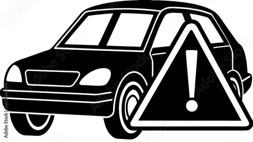 Car Warning Sign Silhouetted Vector Image