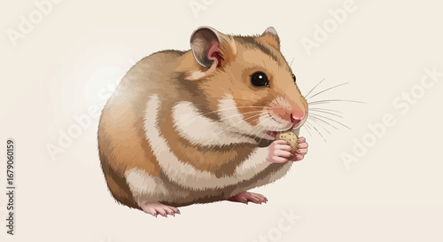Golden Hamster Enjoying a Treat Depicted with Detailed Vector Art Style
