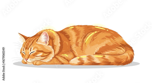 Illustration of a contented ginger cat peacefully resting and slumbering