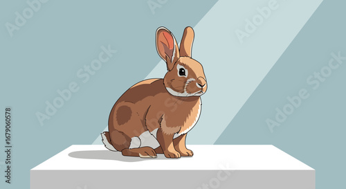 Illustrative depiction of a brown rabbit perched gracefully on a platform