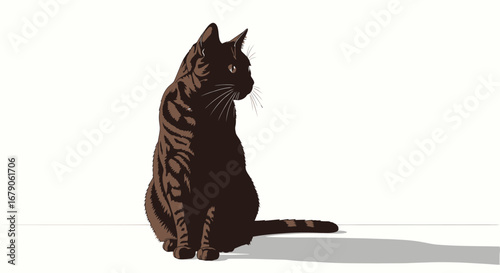 Striking Brown Tabby Cat Portrait in Digital Illustration Style