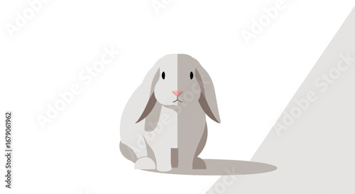 Stylized vector illustration of a lop-eared bunny against a light backdrop