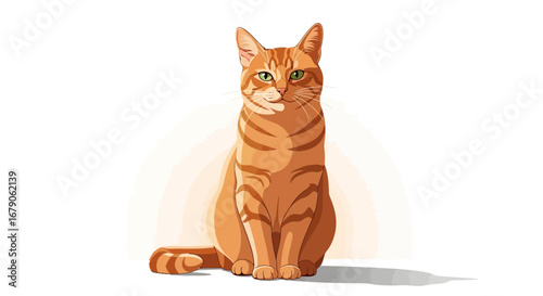 Vector illustration of a sitting orange tabby cat with green eyes