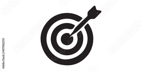 Black and white illustration of a dart hitting the bullseye on a target