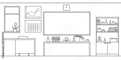 Chemical classroom graphic black white interior sketch illustration vector 